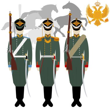 Huntsman-3. Soldiers in uniforms and weapons of the Russian army at the Battle of Borodino in 1812 clipart