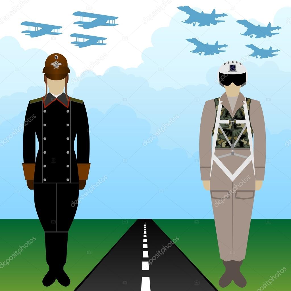 Old and modern military uniforms Russian pilots