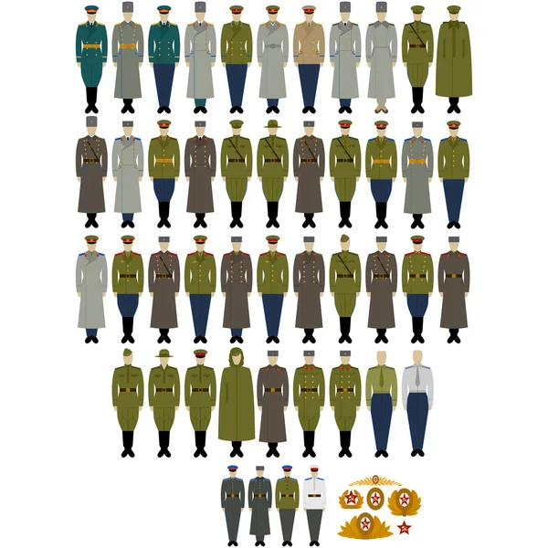 苏联陆军和海军的军事制服 — 图库矢量图片