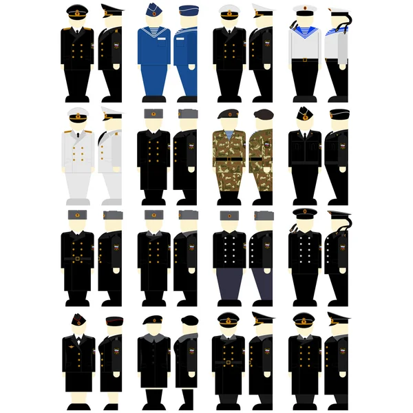 Ruské vojenské uniformy, námořníci a námořní důstojníci — Stockový vektor