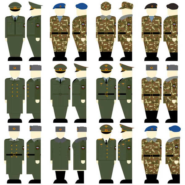 Russische militaire uniformen van soldaten en officieren — Stockvector