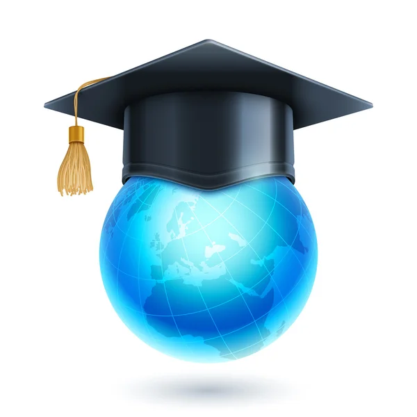 Gorra de graduación y World Globe Icono — Vector de stock