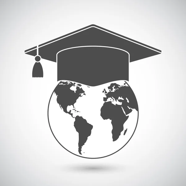 Cap de Graduação e Ícone Mundial do Globo —  Vetores de Stock
