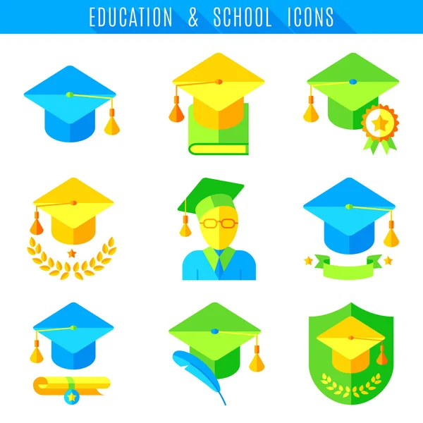 Istruzione piatto set di icone — Vettoriale Stock
