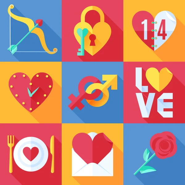 Flat Love Icons — Stock Vector