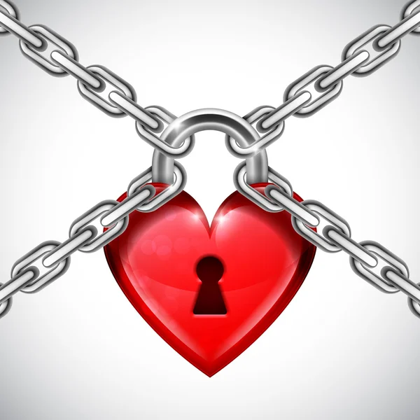 Red Heart Lock and Chains — Stock Vector