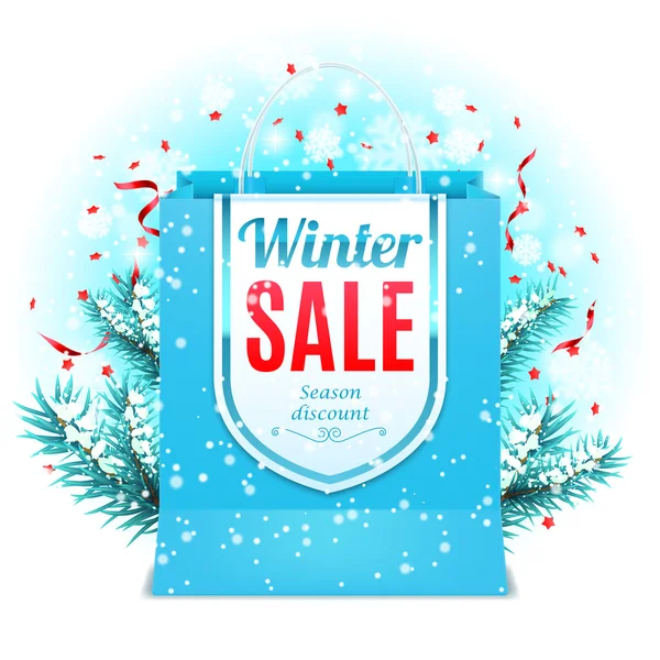 Winter verkoop boodschappentas — Stockvector