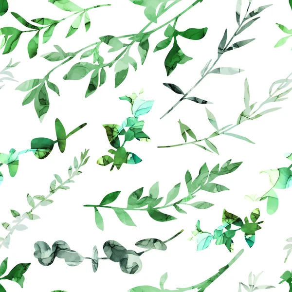 无缝图案,有抽象的分枝和叶子 — 图库矢量图片