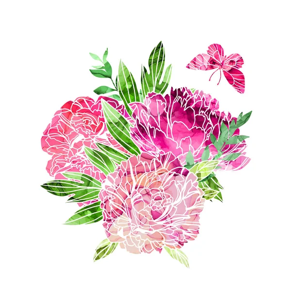 Floral bouquet with alcohol ink texture on bg — Stock Vector