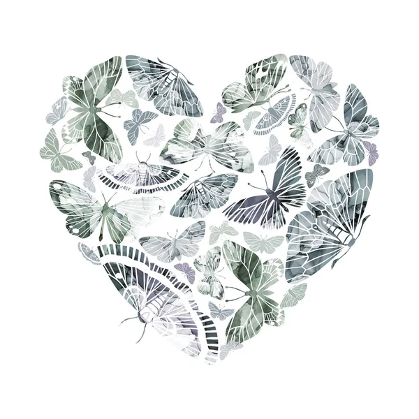 A forma di cuore composto da farfalle con alcool inchiostro texture su sfondo — Vettoriale Stock