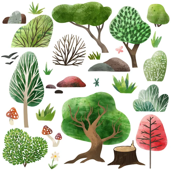 Watercolor forest elements, hand drawn vector illustration. — Stock Vector