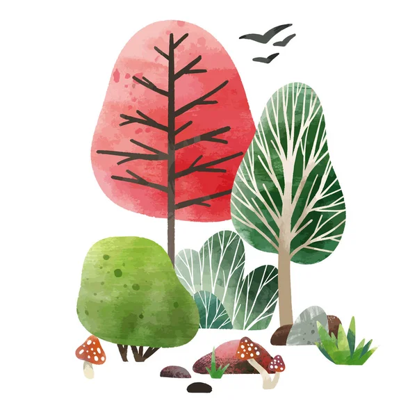 Éléments de forêt aquarelle, illustration vectorielle dessinée à la main. — Image vectorielle