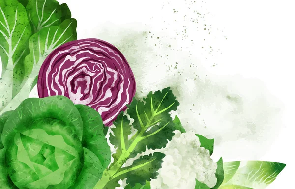 夏の野菜のバナー、手描きベクトル水彩イラスト — ストックベクタ