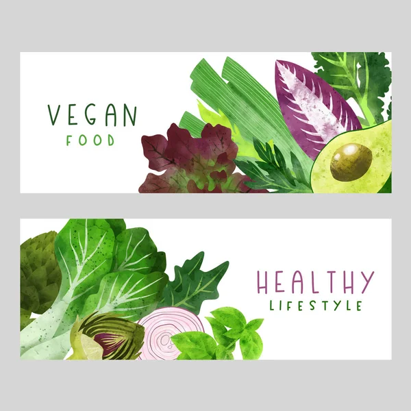 Zomer groenten banner, met de hand getekend vector aquarel illustratie — Stockvector