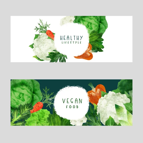 Sommer Gemüse Banner, handgezeichnete Vektor Aquarell Illustration — Stockvektor
