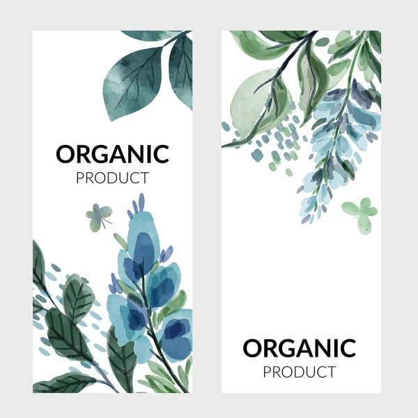 Set van twee verticale banners met blauwe aquarelbloemen — Stockvector