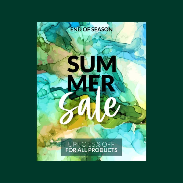 Summer Sale banner template with alcohol ink background — Stock Vector