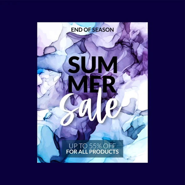 Summer Sale banner template with alcohol ink background — Stock Vector