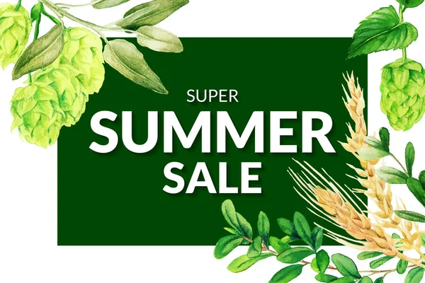 Summer sale banner with abstract floral compositions — Stock Vector