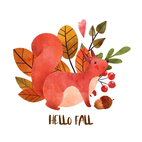 Fall mood, woodland squirrels, hand drawn vector — Stock Vector