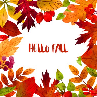 Sonbahar yaprakları, elle çizilmiş vektör suluboya çizimi