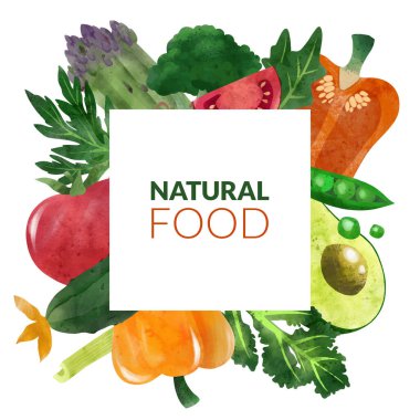 Taze sebzeli kare çerçeve, el çizimi vektör