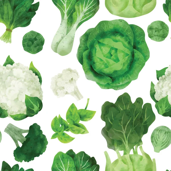 Kapusta i zielone warzywa, bezszwowy wzór, ręcznie rysowane — Wektor stockowy