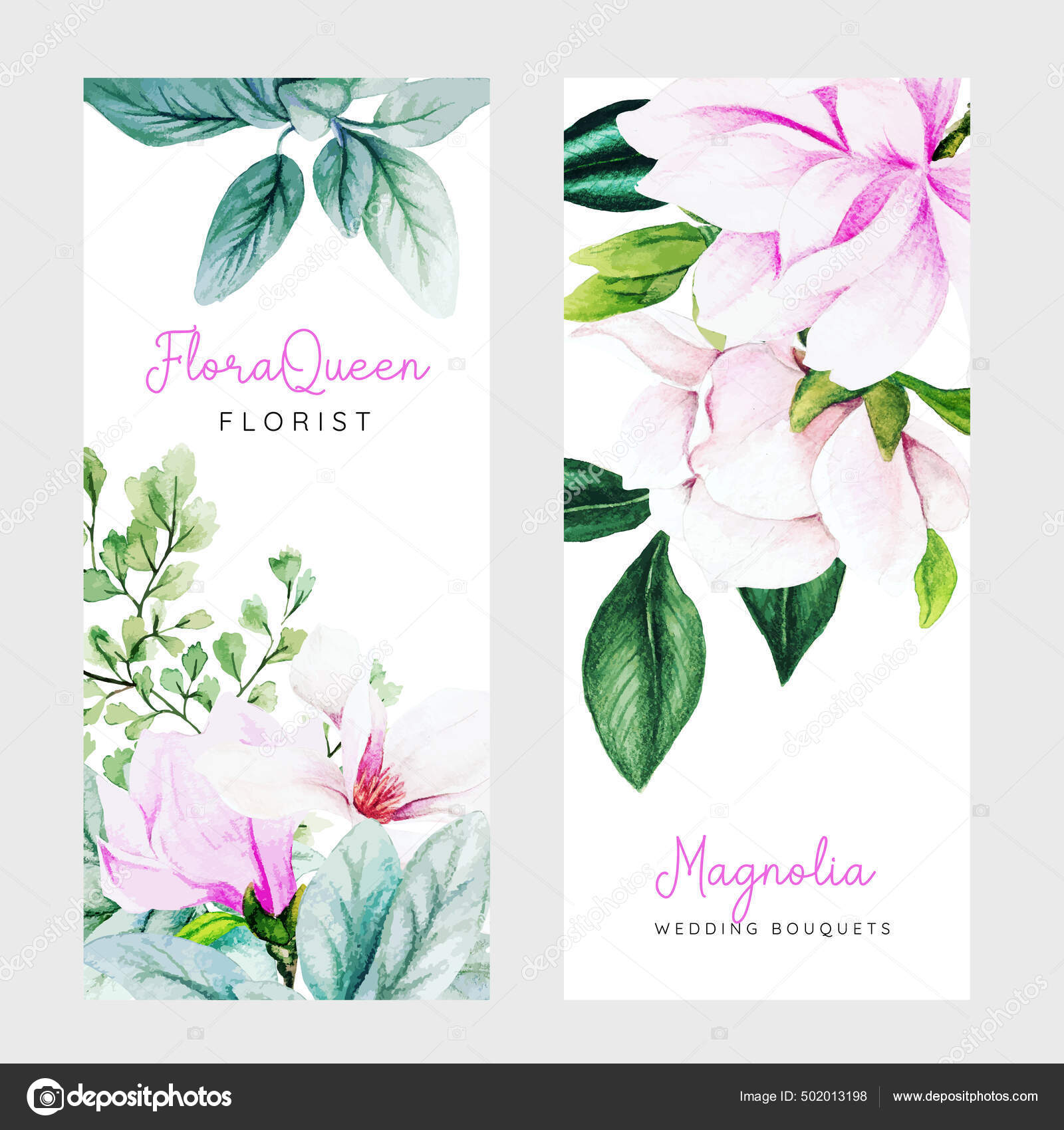 ピンクのマグノリアの花と葉を持つ2つの垂直バナーのセット ストックベクター C Nurofina