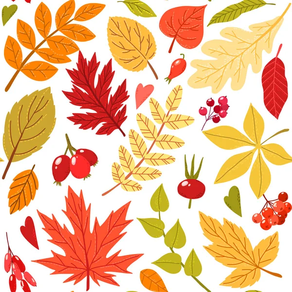 Mignon motif plat sans couture avec des feuilles d'automne — Image vectorielle