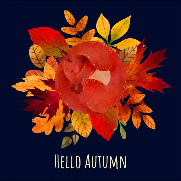 Soirée d'automne confortable, design de carte, art dessiné à la main — Image vectorielle