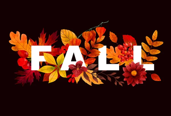 Fall composition with letters and floral elements — Stock Vector