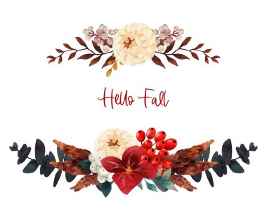 Lush floral composition, fall floral elements, hand drawn clipart