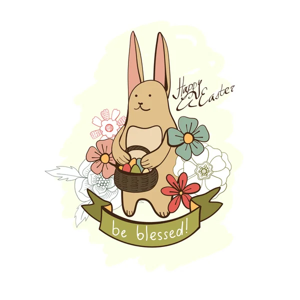 Vector conejito de dibujos animados de Pascua con huevos — Vector de stock