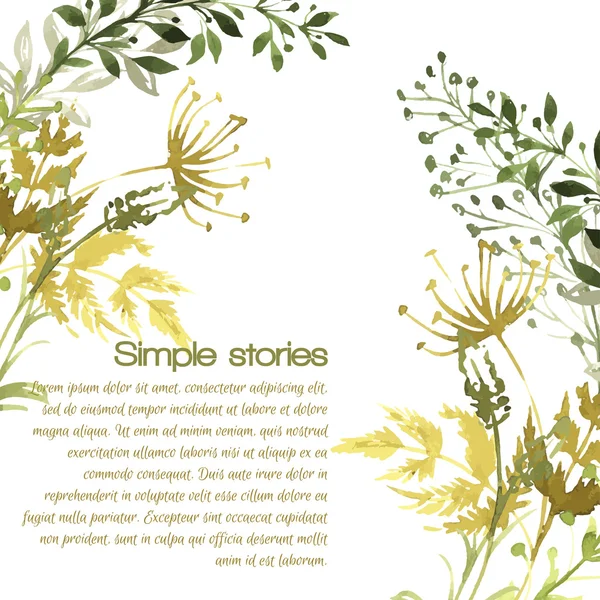Herbes et fleurs aquarelle, fond vectoriel . — Image vectorielle