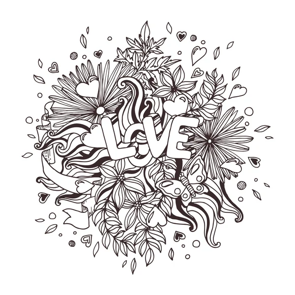 Scarabocchi sull'amore, illustrazione disegnata a mano — Vettoriale Stock