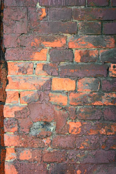 Parede de tijolo obsoleto pintado em laranja e violeta escuro — Fotografia de Stock