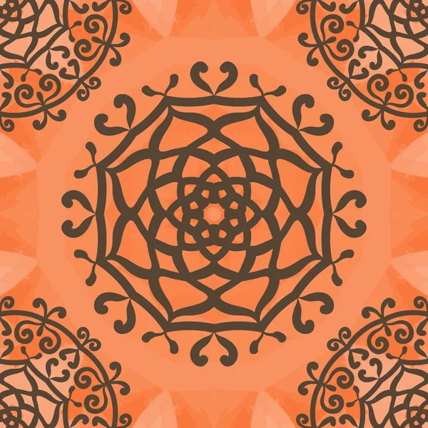 Motif ornemental sans couture sur la texture orange. Le modèle vectoriel sans fin peut être utilisé pour le papier peint, les garnitures de motifs, le textile, le tissu, le papier d'emballage, les textures de surface . — Image vectorielle