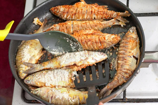 Pescado frito en sartén —  Fotos de Stock