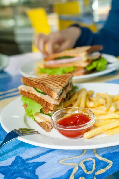 Sandwich on plate and fried — Stock Photo, Image