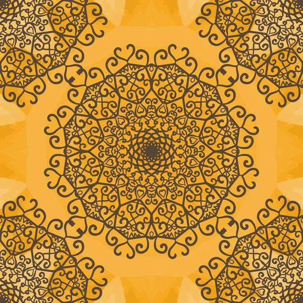 Mandala Print Indian Yoga Ornament, kaleidoscopic floral pattern, yantra. Seamless ornament lace. — Stock Vector