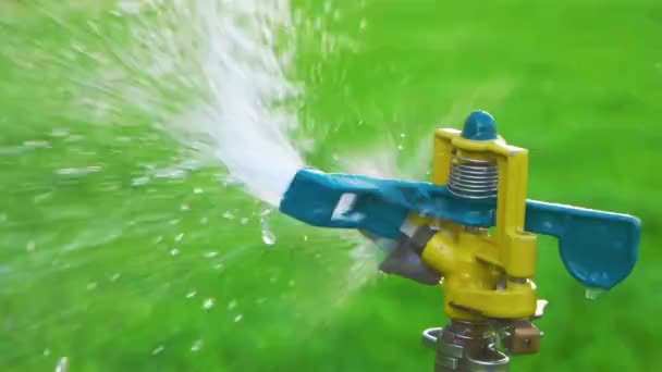 Garden sprinkler slow motion side view — Stock Video