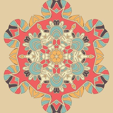 Bright coloured seamless mandala. Pink, orange and blue colors