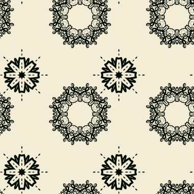 Farklı boyutta stilize oryantal çiçekler ile Dikişsiz Karo Baskı