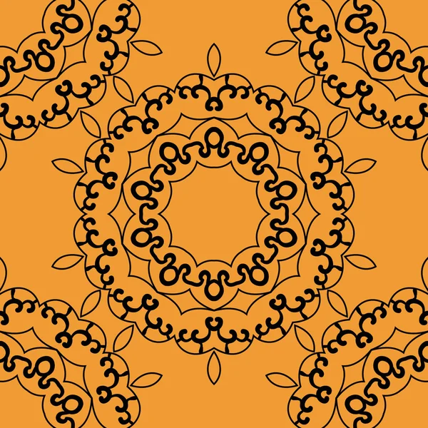 オレンジ色の背景に輪郭のシームレスなマンダラ. — ストックベクタ