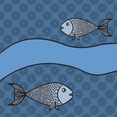 İki çizgi film balığı ve boş afiş ile yazdırın