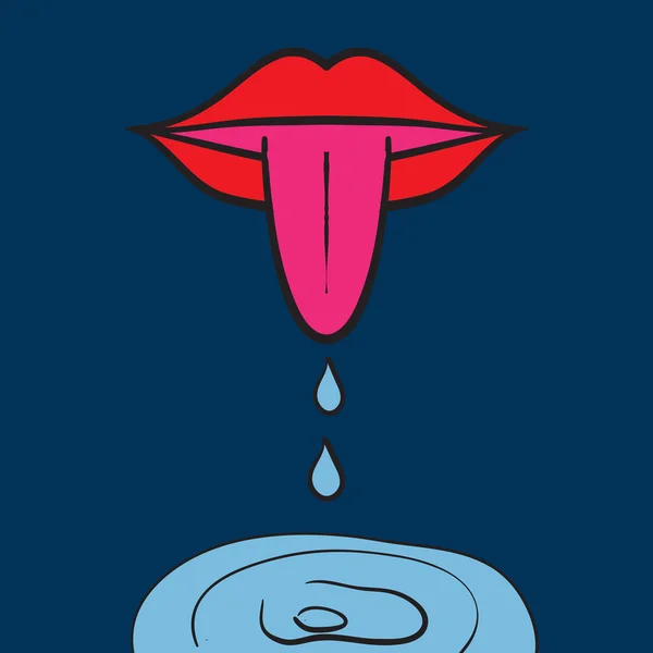 Retro Baskı Kadın ağız açık dil ile açık tükürük mavi arka plan ve metin için yer üzerinde damla.