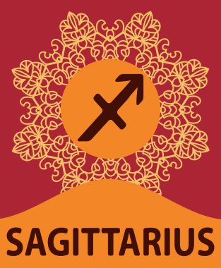 Etnik çiçek geometrik doodle desenli elle çizilmiş zodyak Okçu. Batı Burç Sembolü. Vektör illüstrasyon. Yay burcu. Mandala baskılı Dokuzuncu Zodyak simgesi.