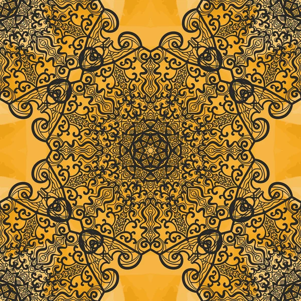 Symmetrical Seamless Mandala Print on Henna watercolor Texture. Vintage decorative element on endless texture. Hand drawn background. Islamic, Arabic, Indian, Asian, Ottoman motifs — Stock Vector