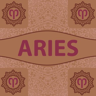 Etnik çiçek geometrik doodle desenli elle çizilmiş burç Koç. Batı Burç Sembolü. Vektör illüstrasyon. Koç. Mandala baskılı Fist Zodiac simgesi.