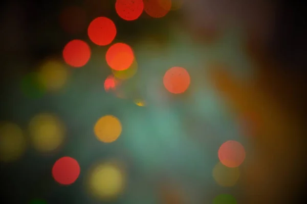Rote Und Gelbe Lichtpunkte Hintergrund Der Defokussierten Weihnachtsbeleuchtung Weihnachtsbaum Voller — Stockfoto